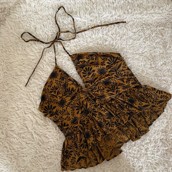 Free People Tops - Free People Ruffle Halter Top in Black and Brown Floral